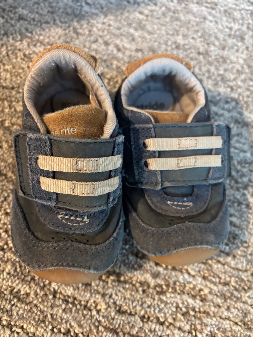 Stride Rite Navy and Tan Suede Baby Velcro Sneakers
